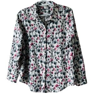 Coldwater Creek Women’s 100% Cotton Modern Floral Button Down Blouse Top Size PM